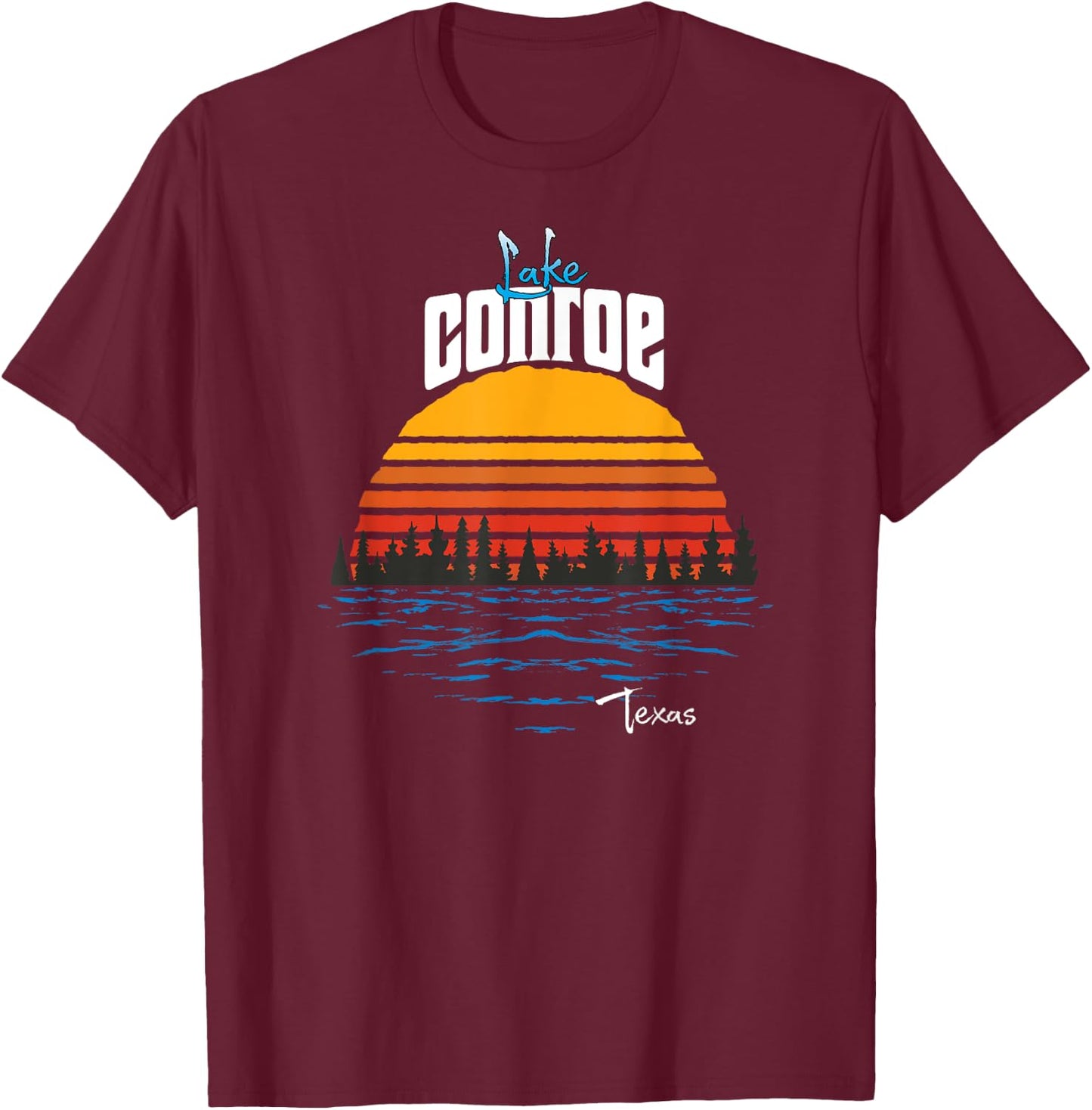 Vintage Lake Conroe Texas Souvenir T-Shirt - T-Shirt | Maroon