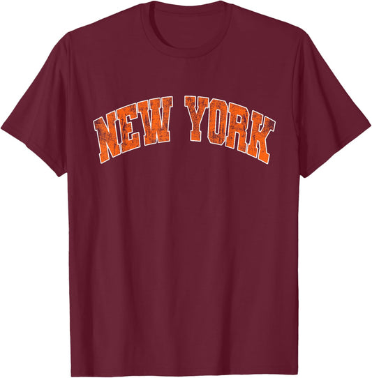 Vintage New York Men NY Blue Orange Women Retro New York T-Shirt - T-Shirt | Maroon