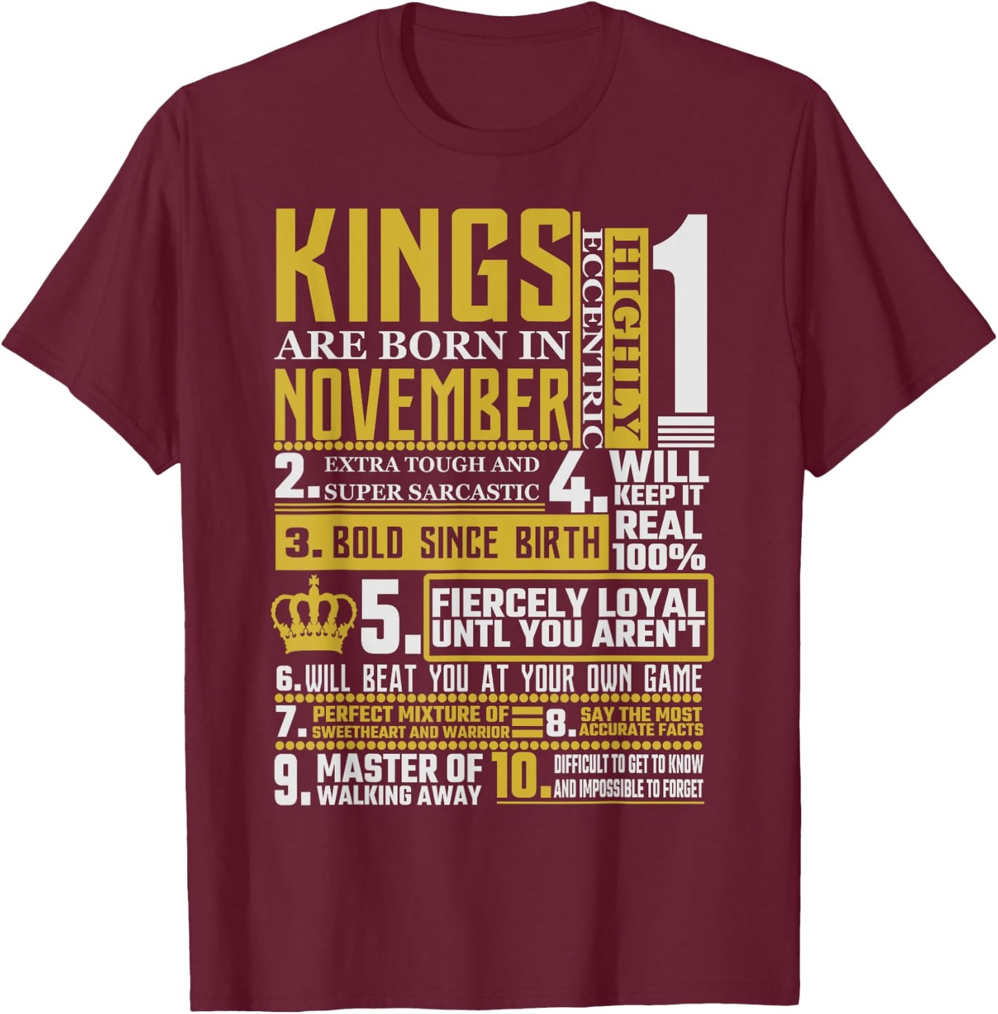 Funny Men Birthday Gift Kings Are Born In November T-Shirt - T-Shirt | Maroon