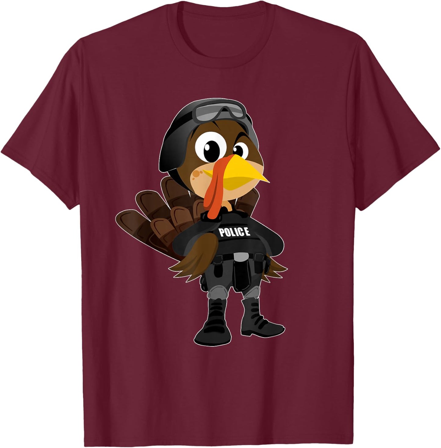 Cute Police Turkey Funny Thanksgiving Shirt T-Shirt - T-Shirt | Maroon