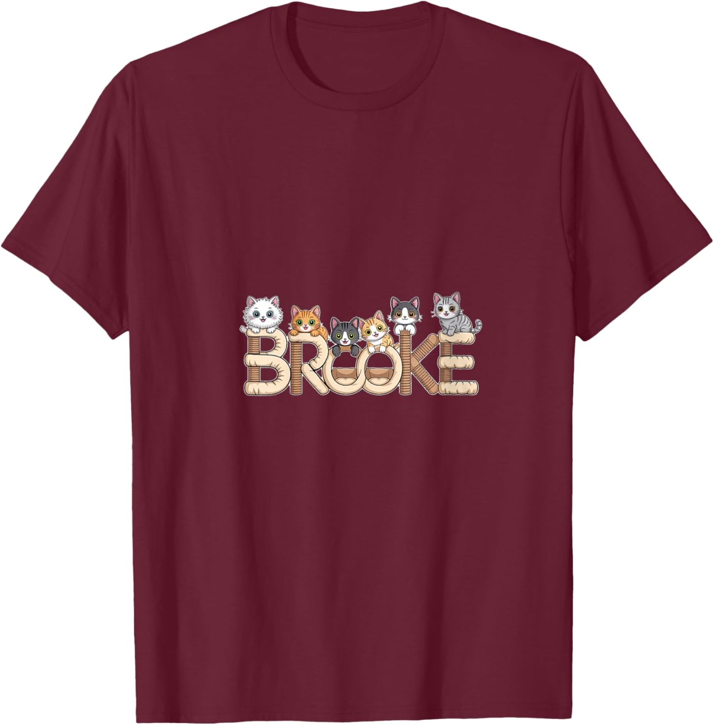Brooke Cat Trees - Personalized Cute Name Word Art V-Neck T-Shirt - T-Shirt | Maroon
