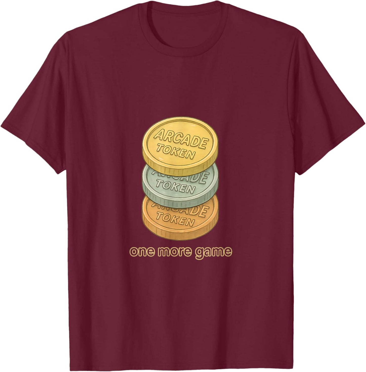 Retro Arcade Token Stack Vintage Gaming Design T-Shirt - T-Shirt | Maroon