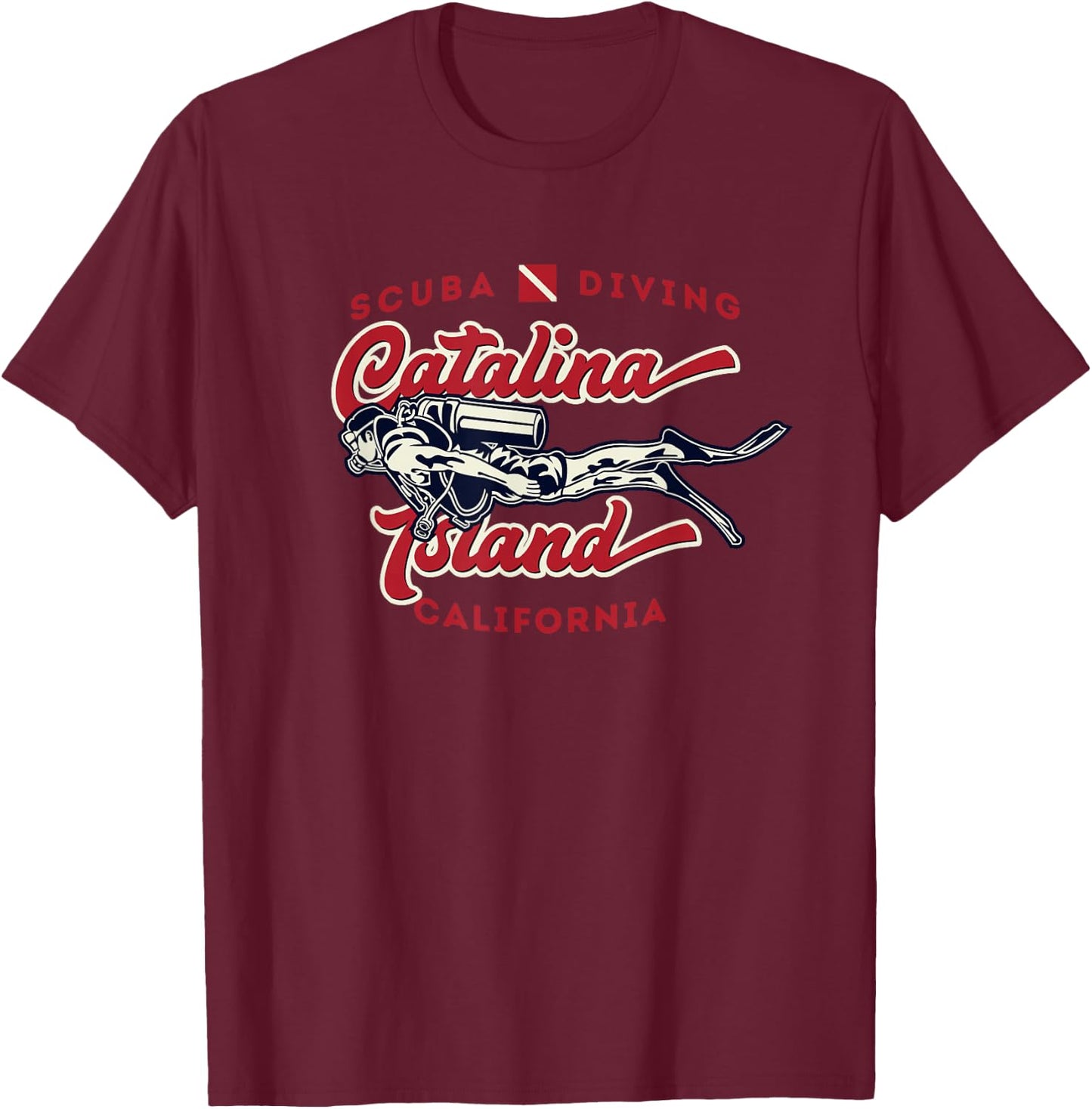 Catalina Island California USA Scuba Diver T-Shirt - T-Shirt | Maroon
