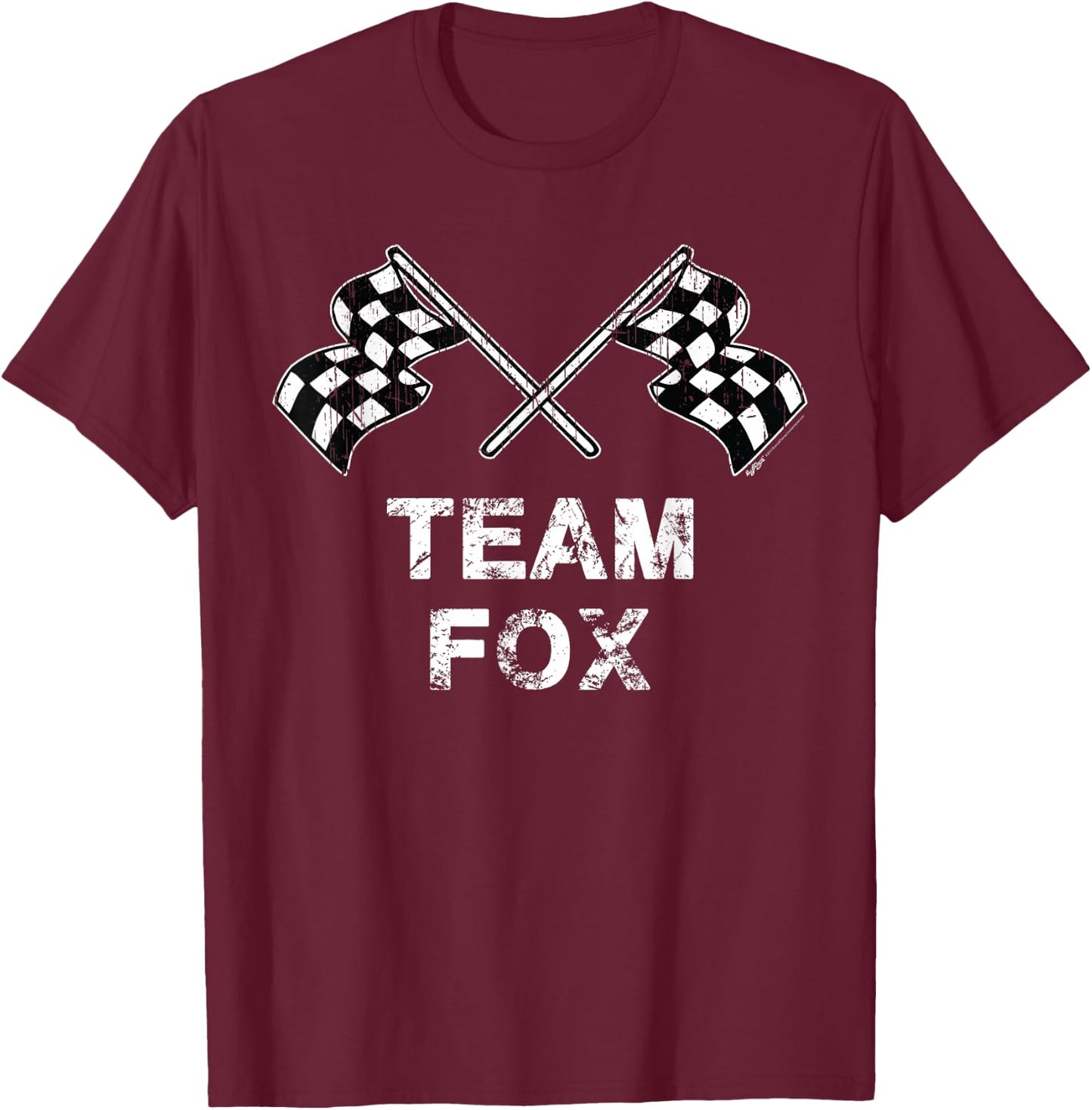 Vintage Team Fox Family Name Checked Flag Racing T-Shirt - T-Shirt | Maroon
