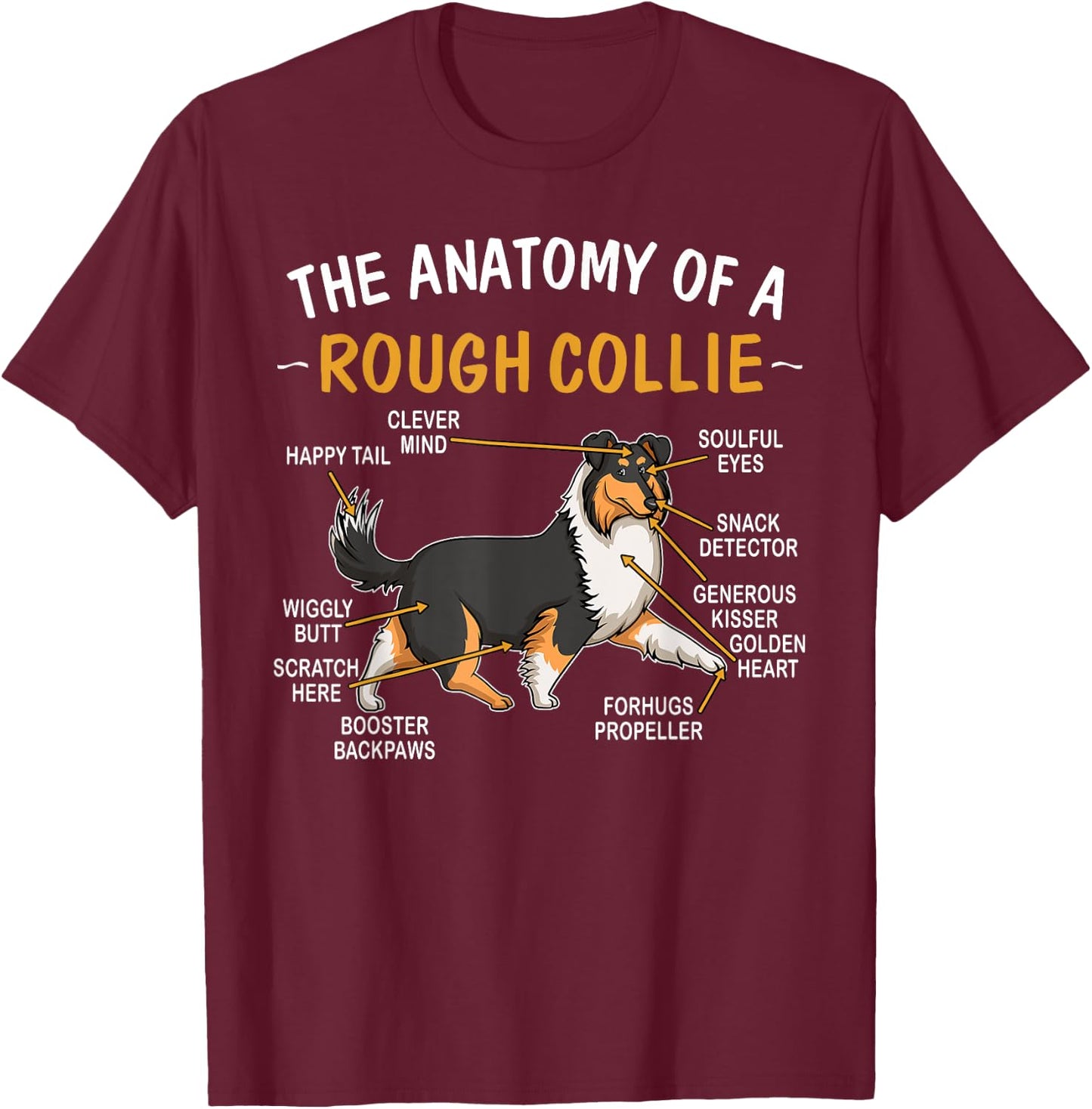 Funny Anatomy Of A Rough Collie For Dog Lovers T-Shirt - T-Shirt | Maroon
