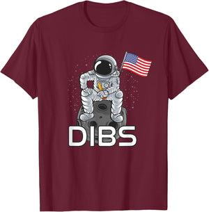 Moon Landing 50th Anniversary Funny Dibs Astronaut USA Flag T-Shirt - T-Shirt | Maroon