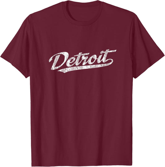 Detroit Michigan MI Vintage Sports Script Retro Gift T-Shirt - T-Shirt | Maroon