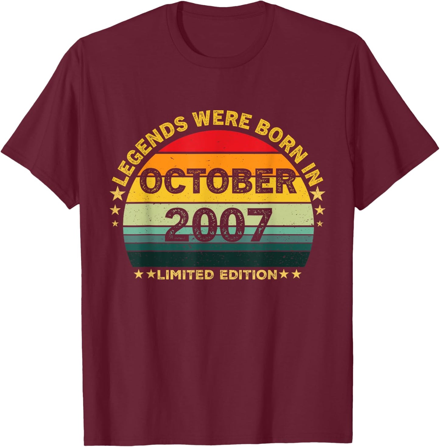 Vintage 17th Birthday Legends Were Born In October 2007 T-Shirt - T-Shirt | Maroon