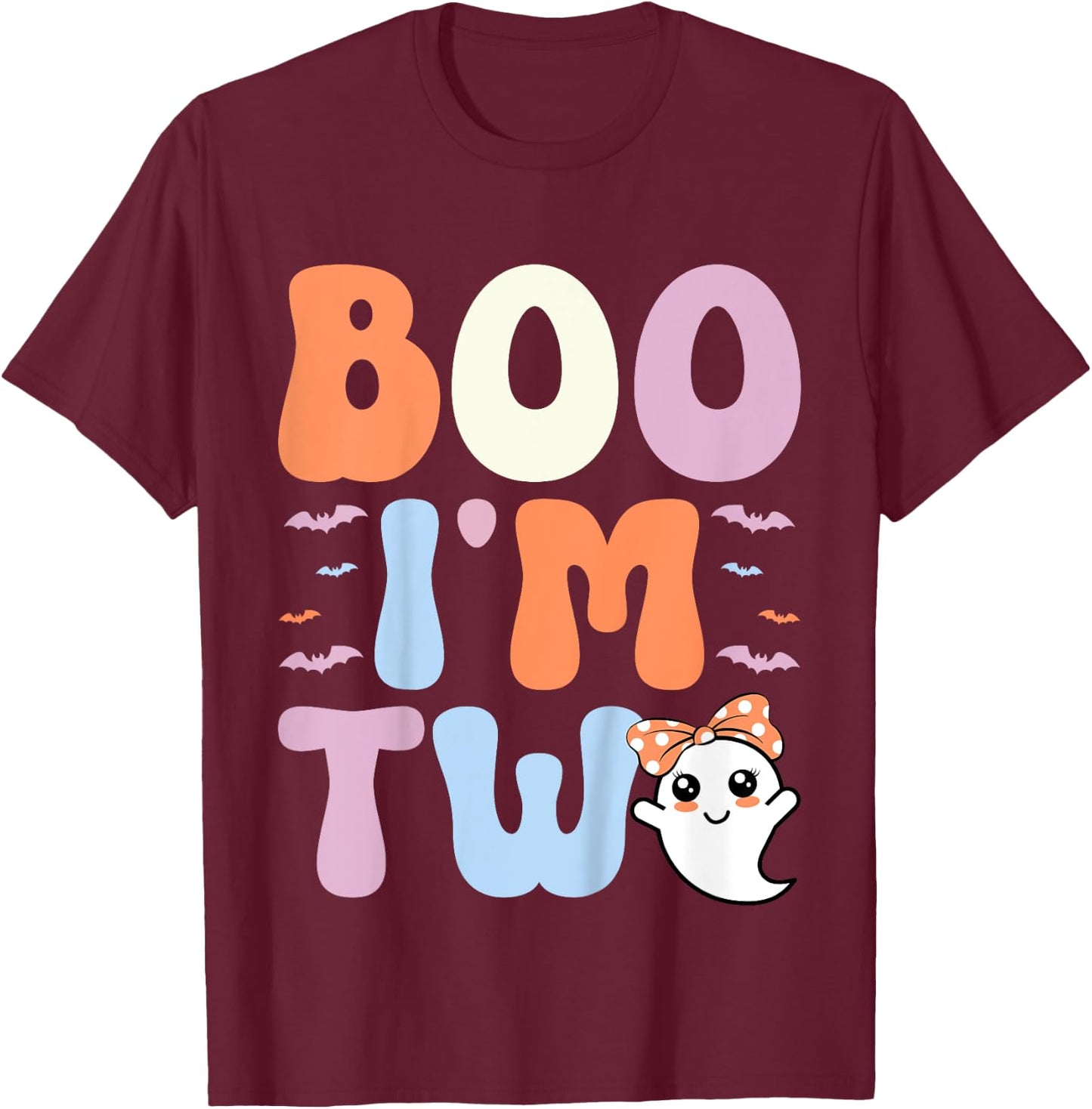 Boo I'm Two Ghost 2 Years Old 2nd Birthday Kids Halloween T-Shirt - T-Shirt | Maroon