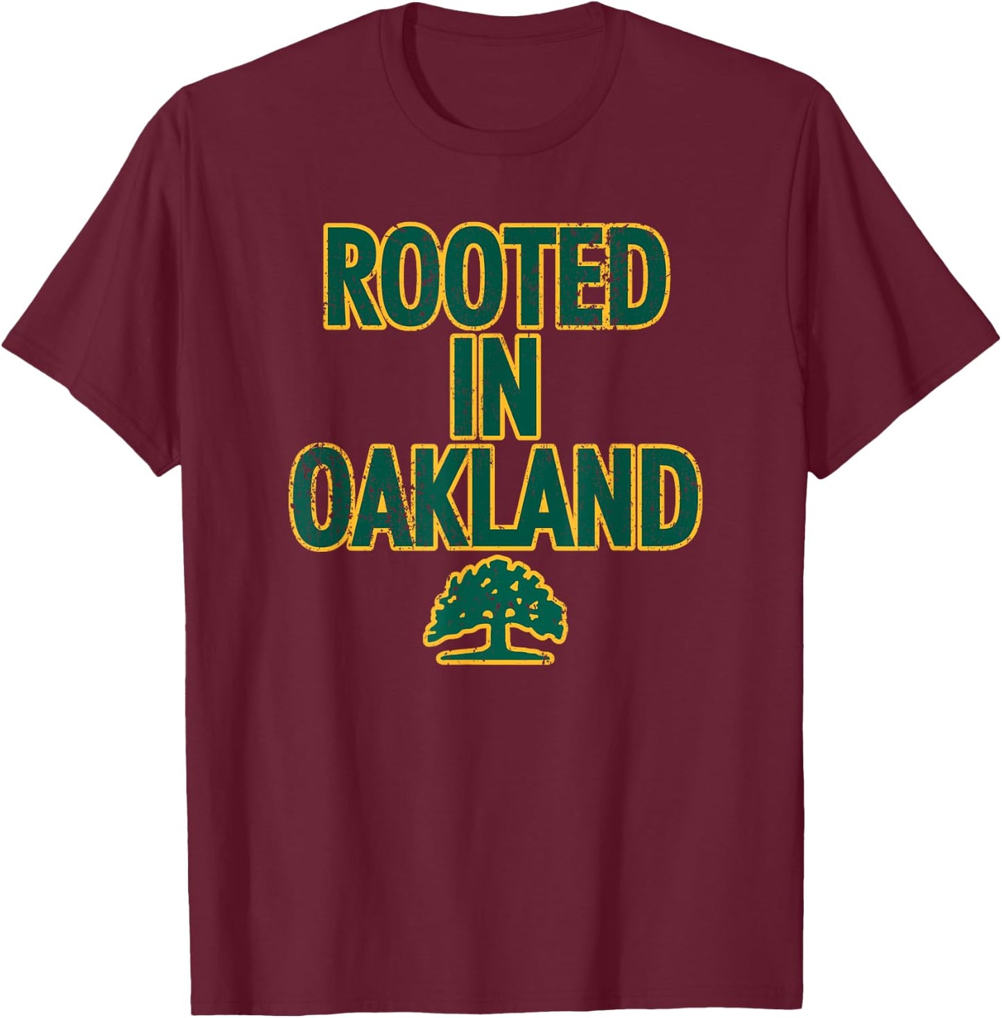 1852 OAK Oakland Tree - Adults, Kids - Black - Short Sleeve - - Classic Fit - Polyester - Machine Wash T-Shirt - T-Shirt | Maroon