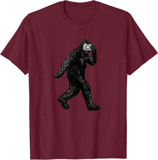 Bigfoot With Camera - Funny Photography Selfie T-Shirt - T-Shirt | Maroon