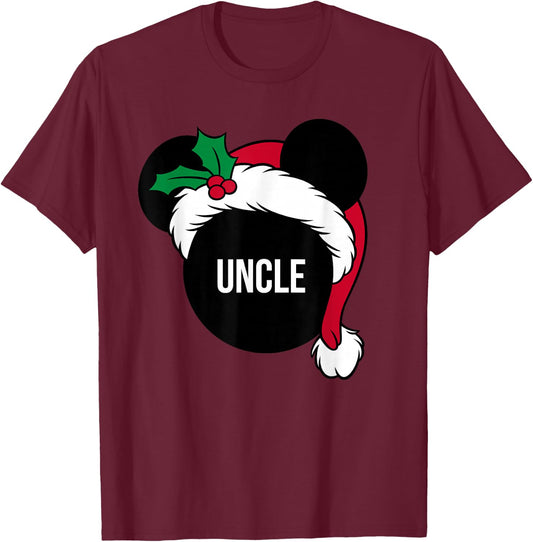 Disney Santa Hat Mickey Christmas Family Matching Uncle T-Shirt - T-Shirt | Maroon