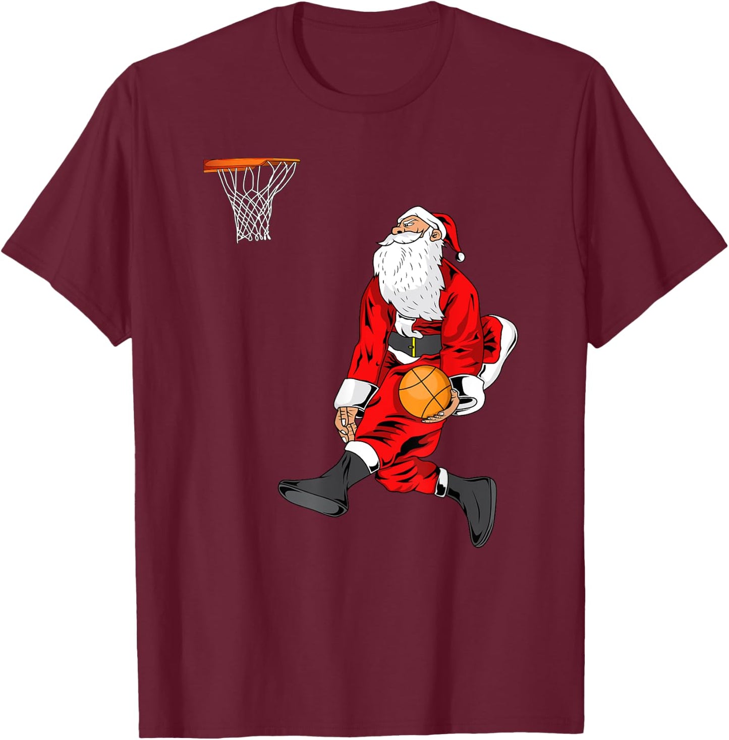 Santa Playing Basketball | Slam Dunk Christmas Gift T-Shirt - T-Shirt | Maroon