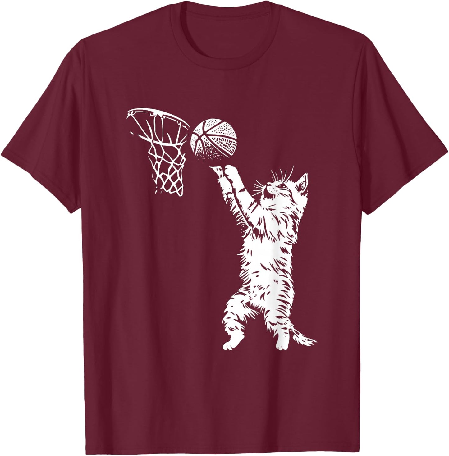 Funny Cat Basketball Graphic Women Kids T-Shirt - T-Shirt | Maroon