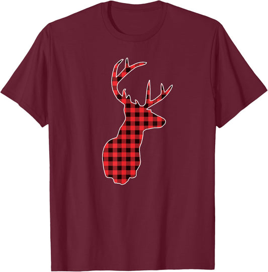 Red Plaid Reindeer Christmas Gift Pajamas Men Kids T-Shirt - T-Shirt | Maroon