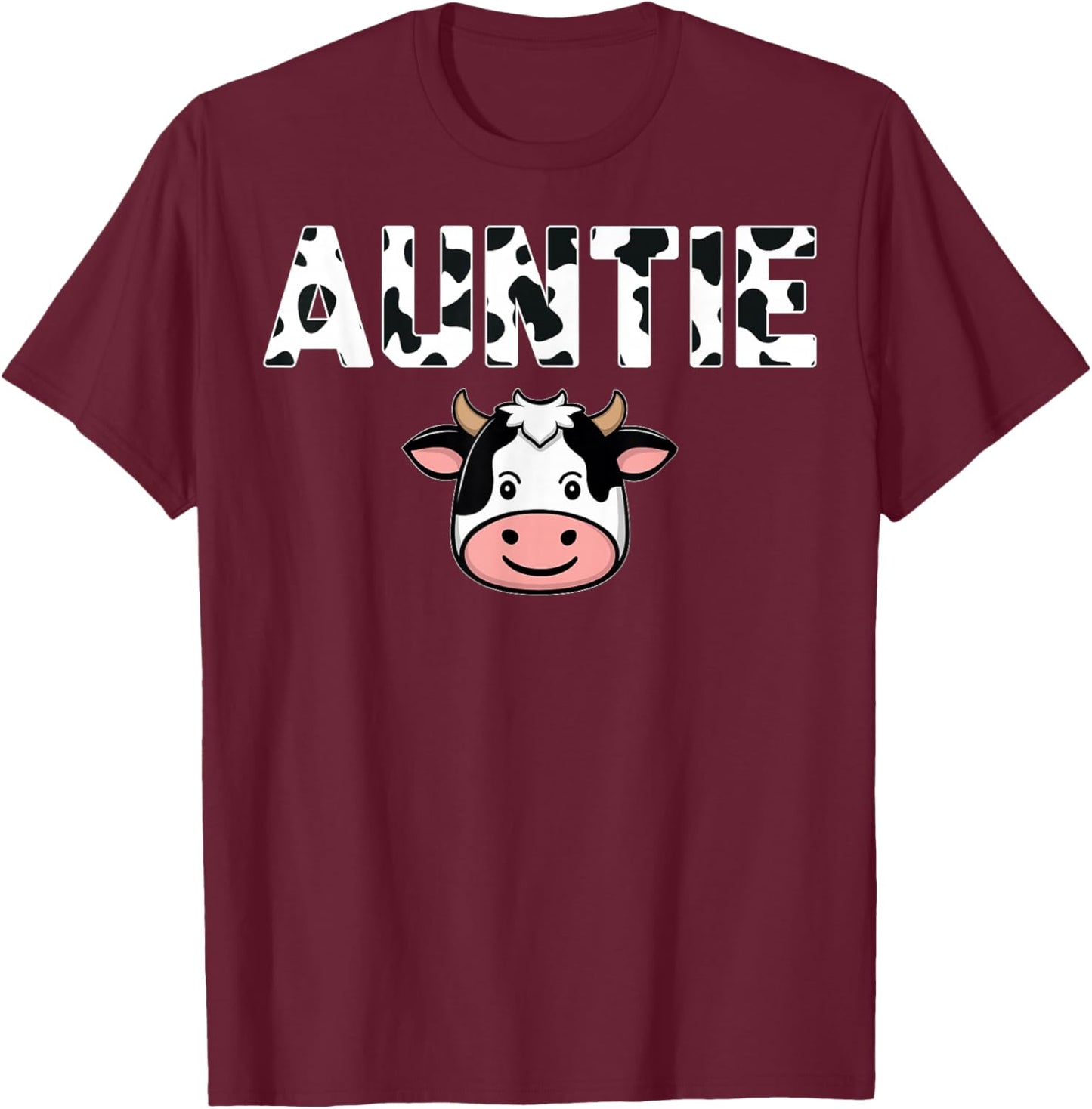 Cow Pattern Auntie Dairy Farming Auntie Cow Lover T-Shirt - T-Shirt | Maroon