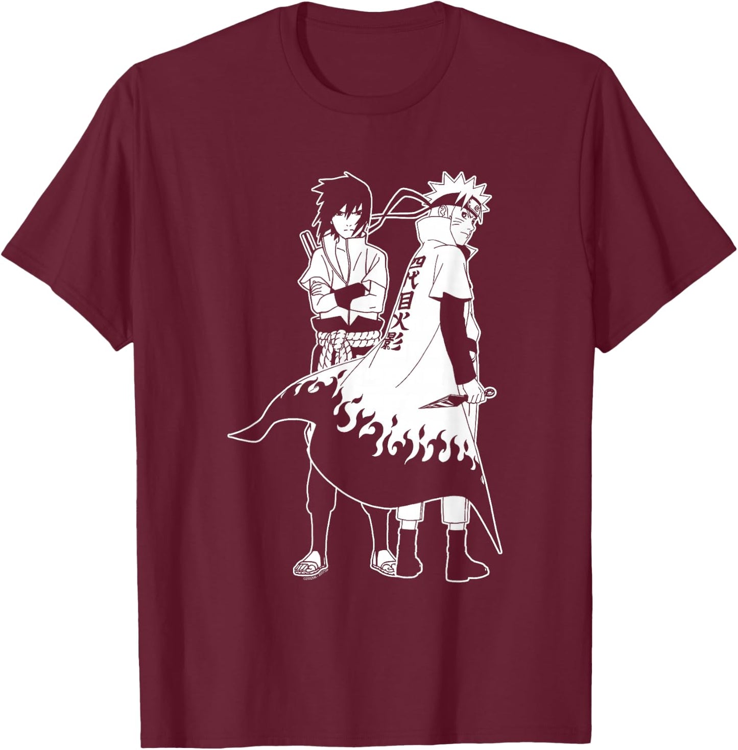 Naruto Shippuden Naruto and Sasuke Outline Anime T-Shirt - T-Shirt | Maroon