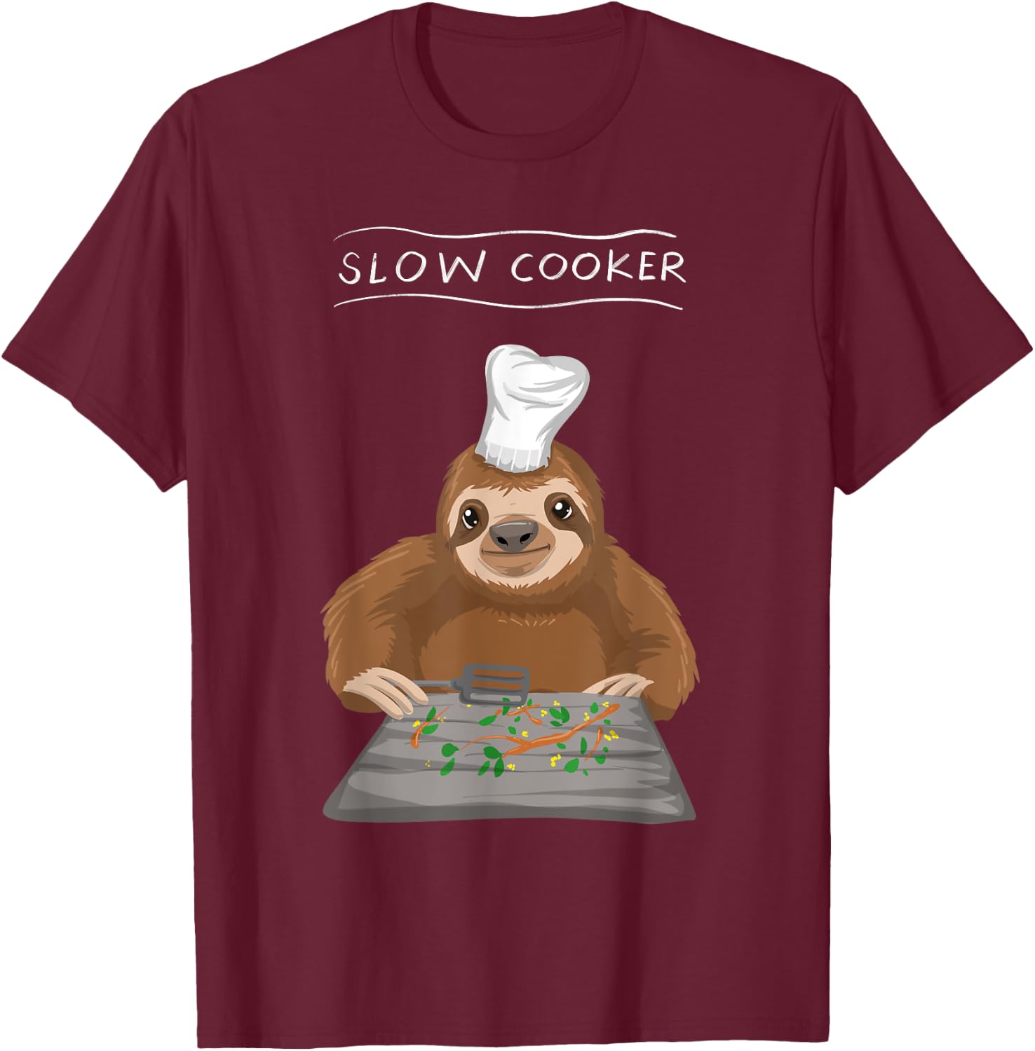 Cool Slow Cooker | Funny Sluggish Cooking Sloth Chef Gift T-Shirt - T-Shirt | Maroon
