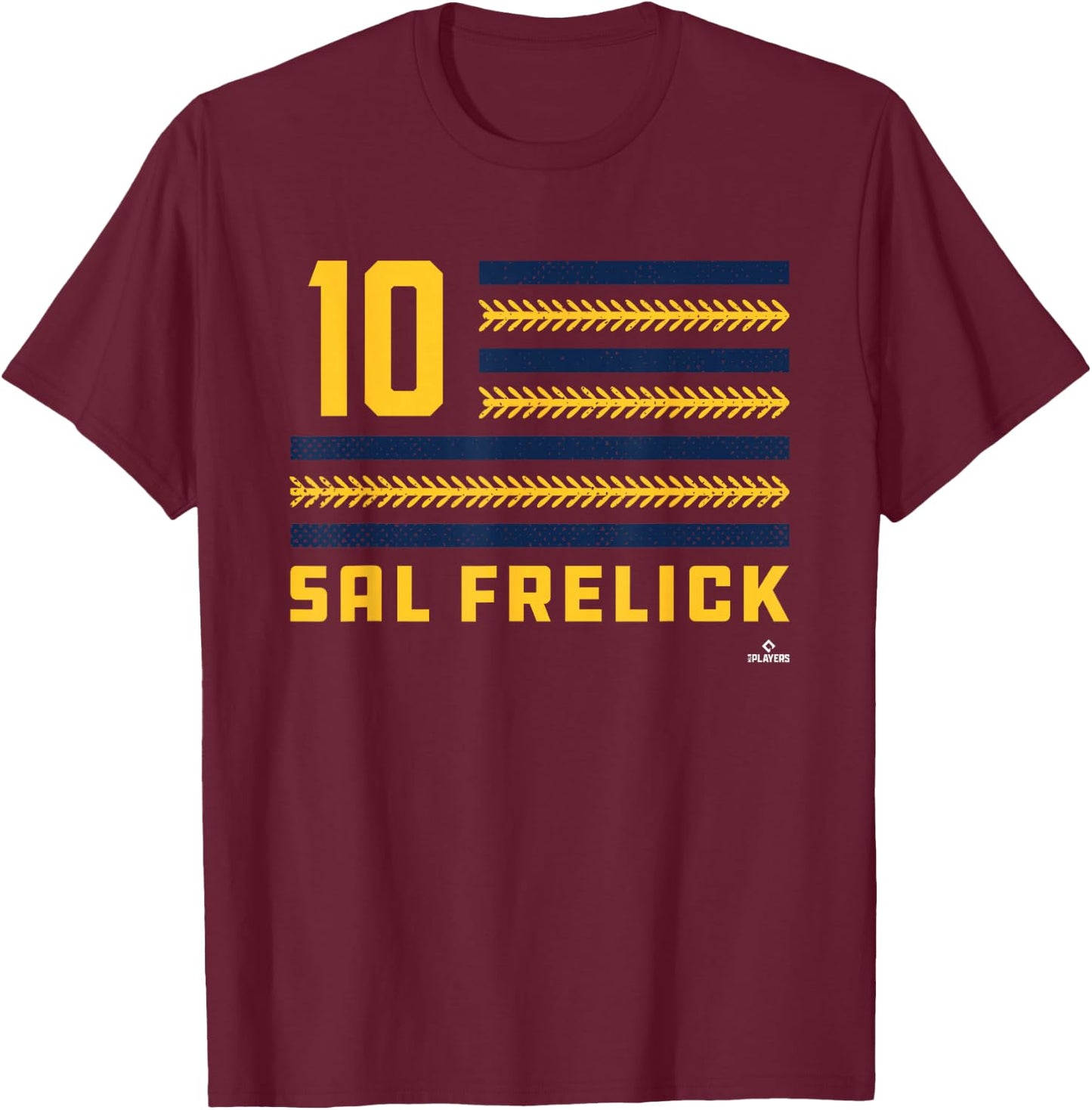 Flag Stripes Sal Frelick Milwaukee Baseball MLBPA T-Shirt - T-Shirt | Maroon