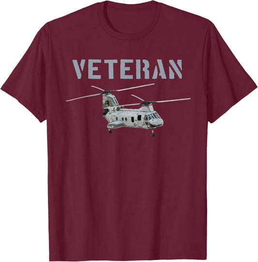 Veterans Ch-46 Sea Knight Helicopter T-Shirt - T-Shirt | Maroon