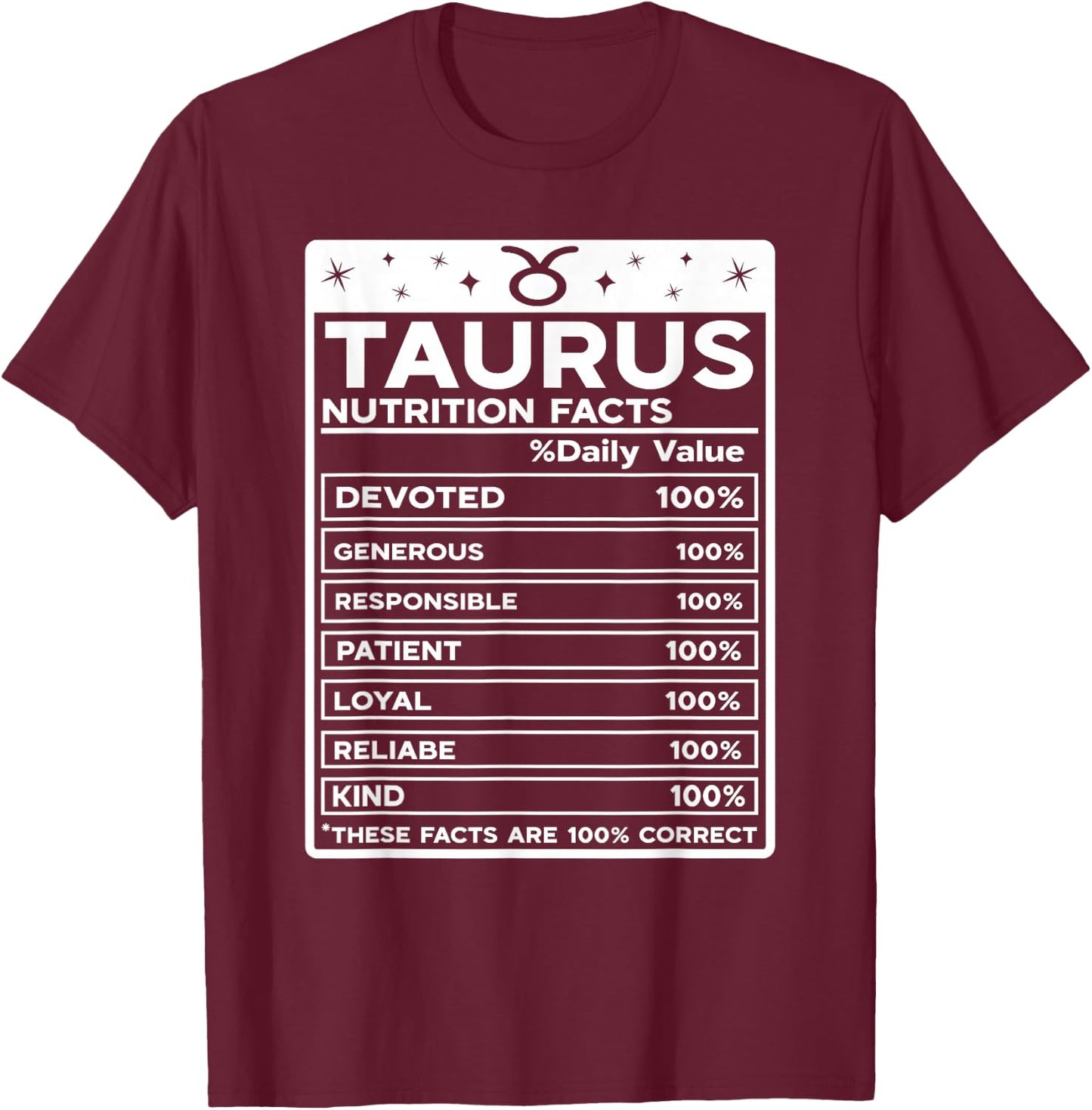 Taurus Nutritional Style Zodiac Design, Taurus T-Shirt - T-Shirt | Maroon