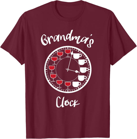 Funny Wine and Coffee Shirts - Grandma's Clock T-Shirt - T-Shirt | Maroon