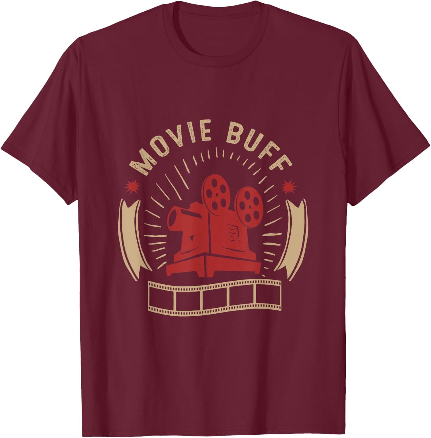 Movie Buff Vintage Cinema T-Shirt - T-Shirt | Maroon