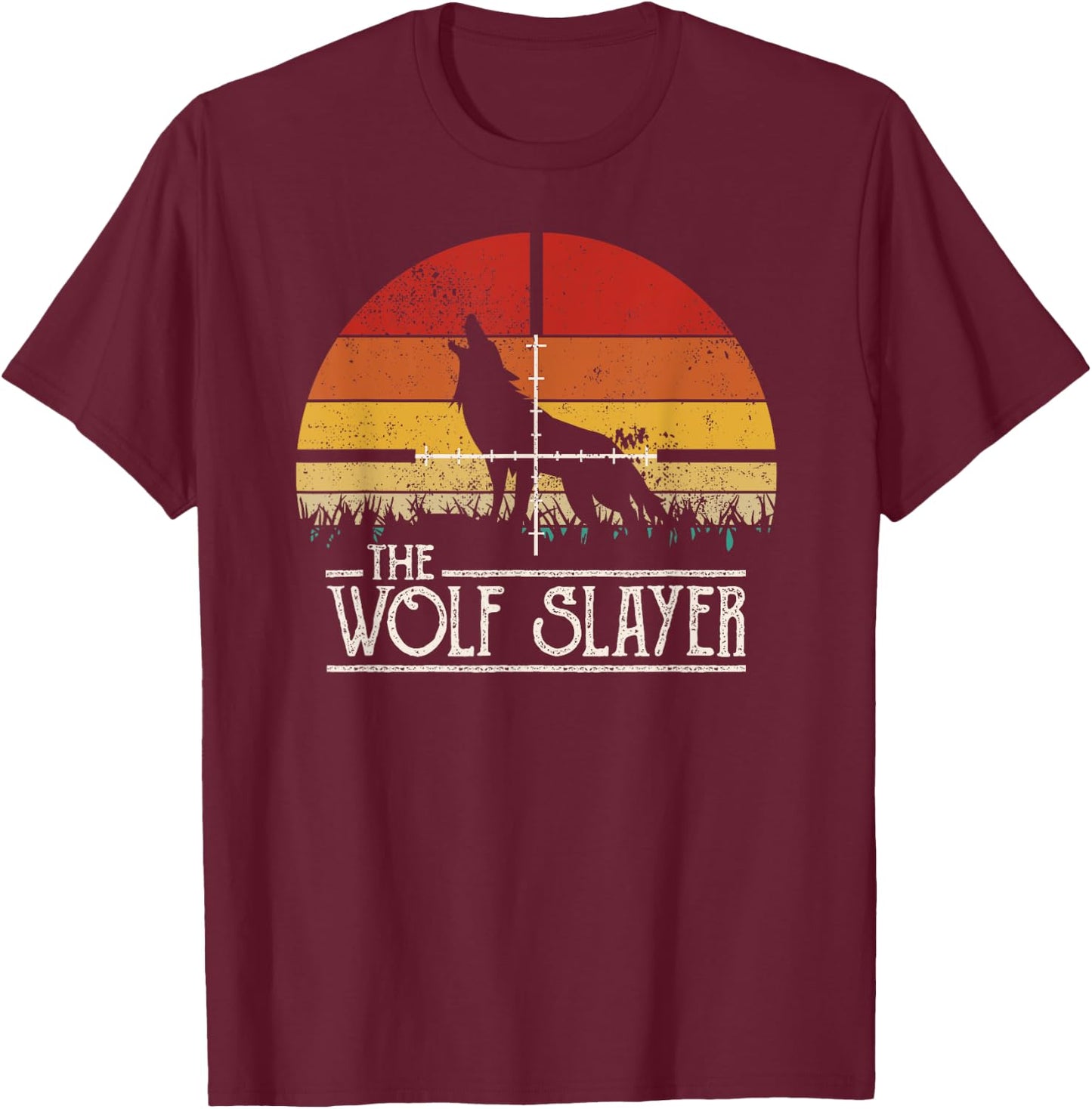 Vintage Sunset Retro Style Wolf Hunting Wolf Slayer T-Shirt - T-Shirt | Maroon