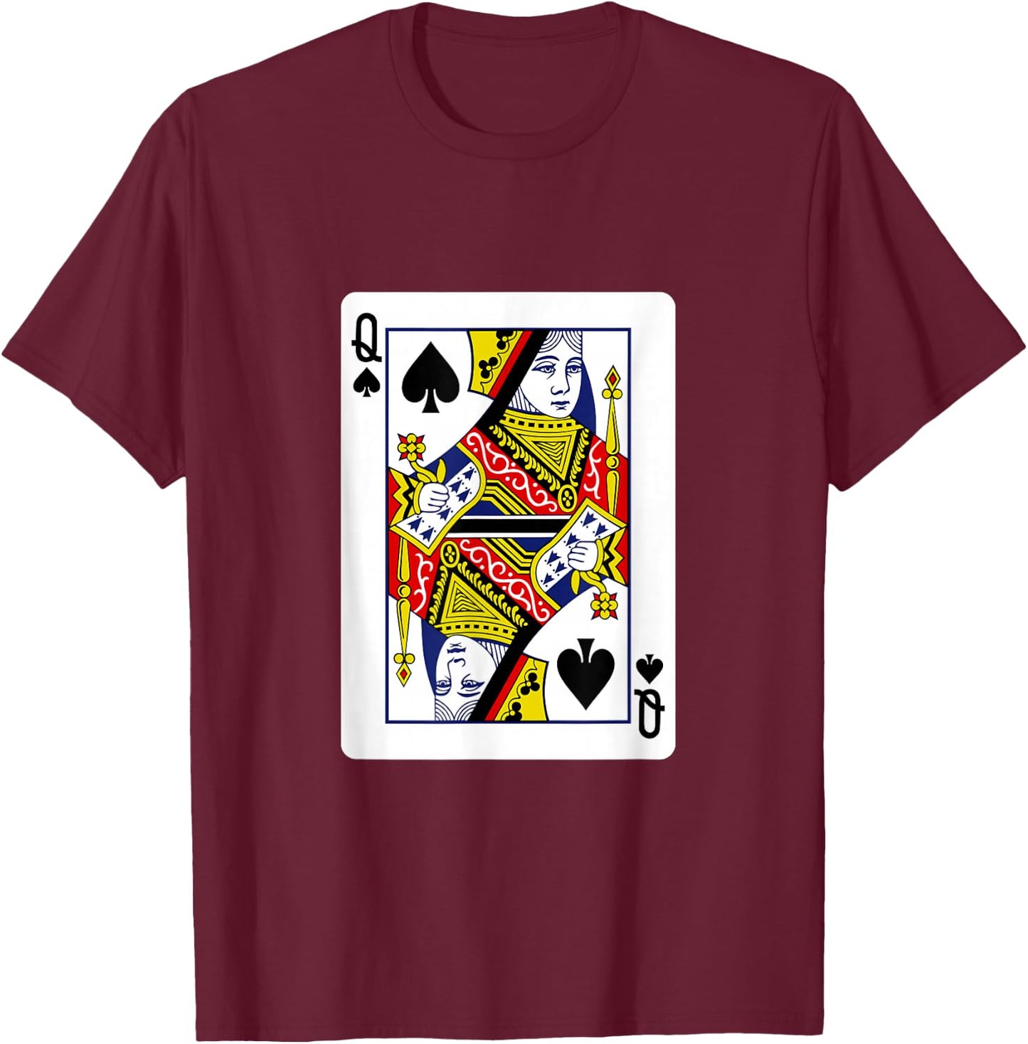 Queen of Spades Playing Cards T-Shirt - T-Shirt | Maroon