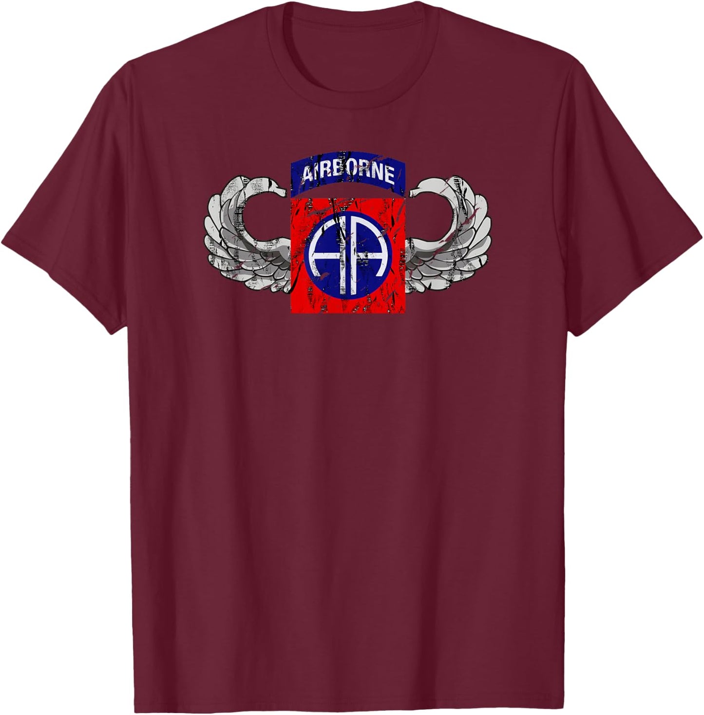 82nd Airborne Division Parachutist Wings Patch - Paratrooper T-Shirt - T-Shirt | Maroon