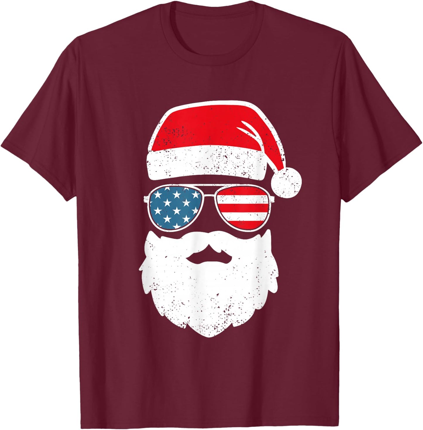 Funny Santa Claus Face Sunglasses Patriotic American Flag T-Shirt - T-Shirt | Maroon