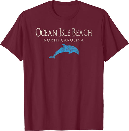 Vintage Ocean Isle Beach NC Dolphin T Shirt Men Women Kids T-Shirt - T-Shirt | Maroon