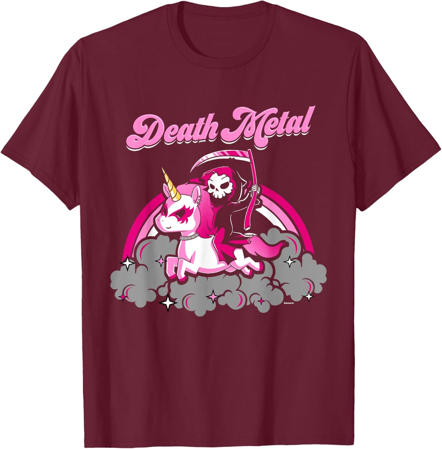 Unicorn Death Metal Rocker Go To Hell Shirt Pink T-Shirt - T-Shirt | Maroon