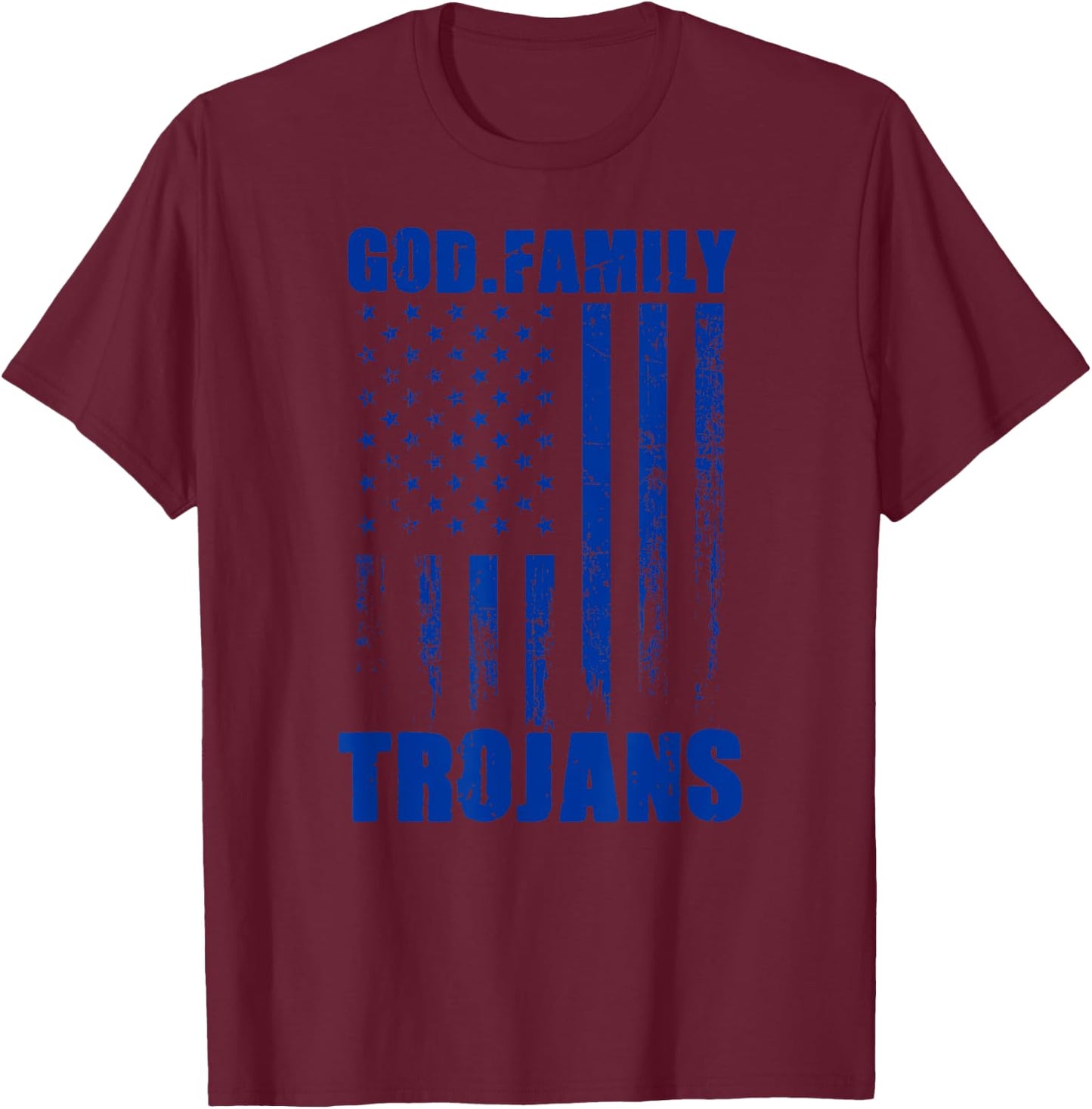 James Island Charter Trojans God. Family. Vintage USA Flag T-Shirt - T-Shirt | Maroon
