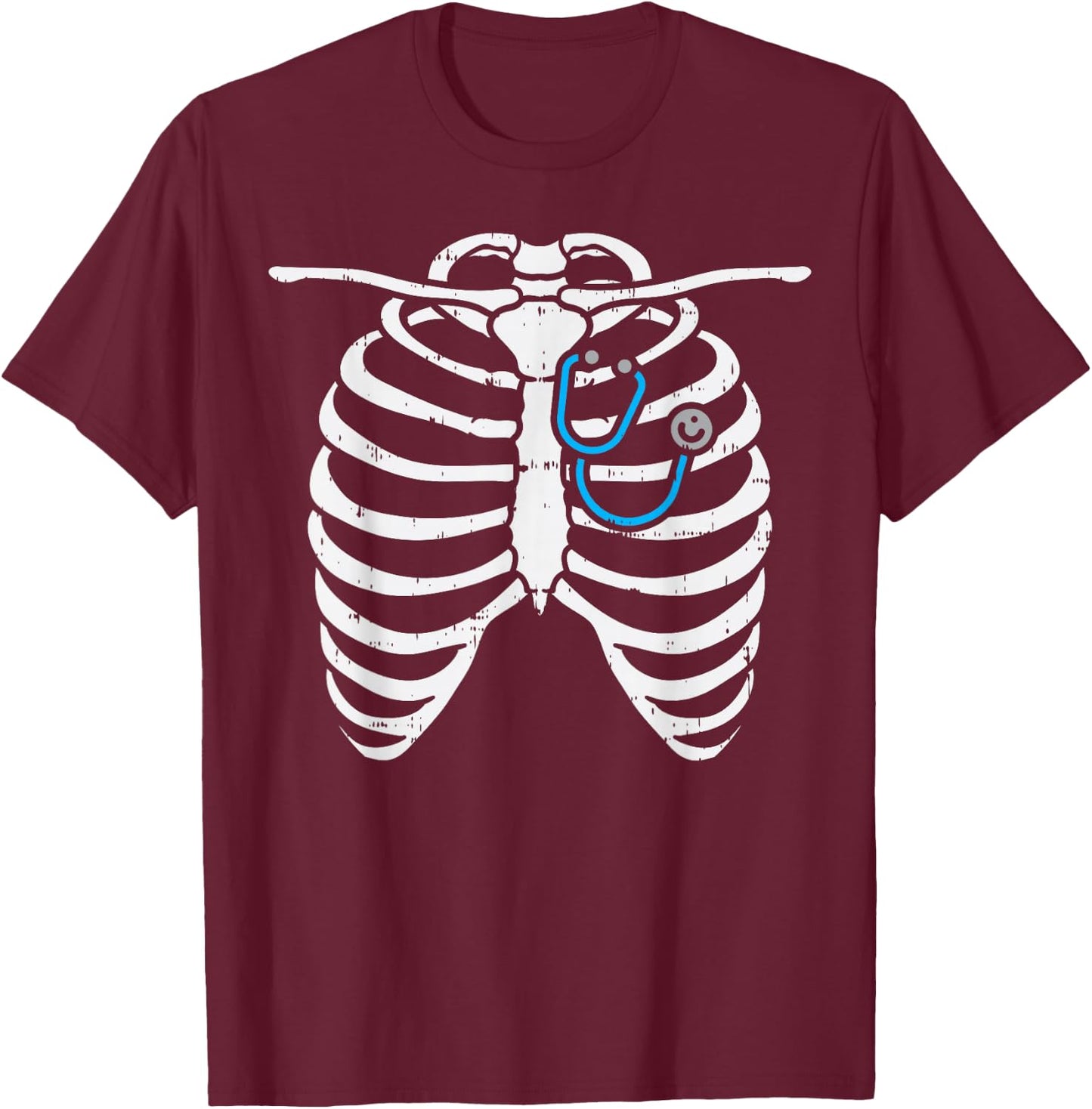 Stethoscope Skeleton Ribs Funny Nurse Halloween Costume Gift T-Shirt - T-Shirt | Maroon