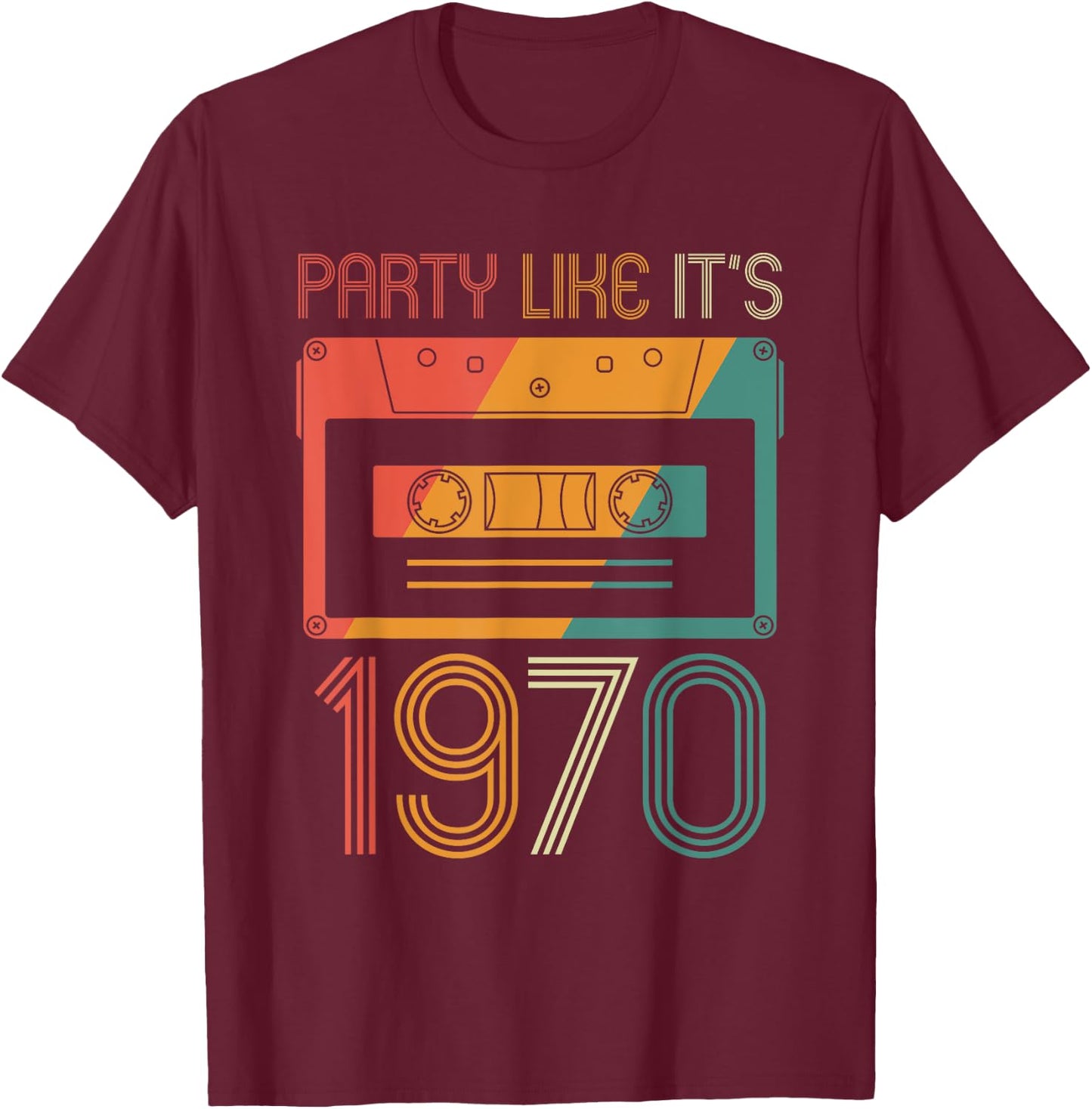 70's, 1970s, Seventies, Party Like Its 1970, Cassette Tape T-Shirt - T-Shirt | Maroon