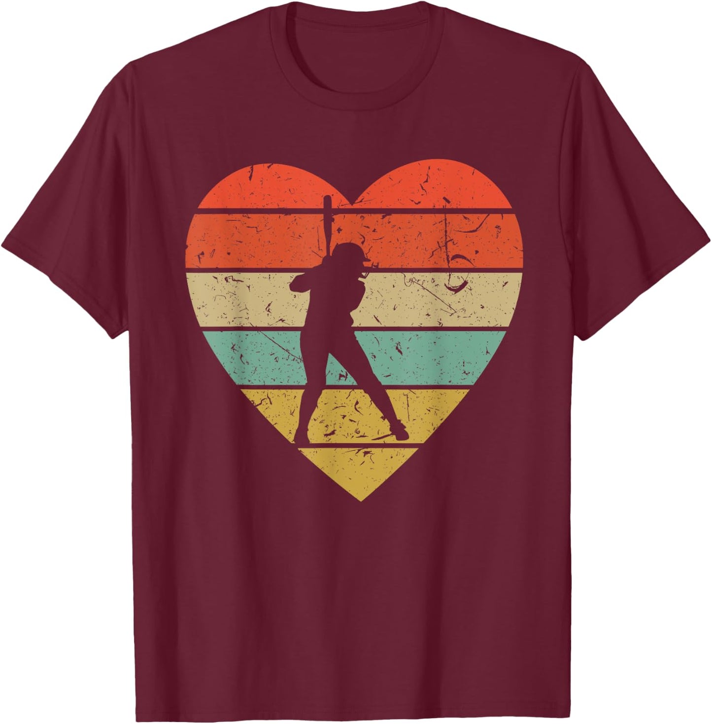 Softball Player Vintage Design Retro Baseball Heart Sport T-Shirt - T-Shirt | Maroon