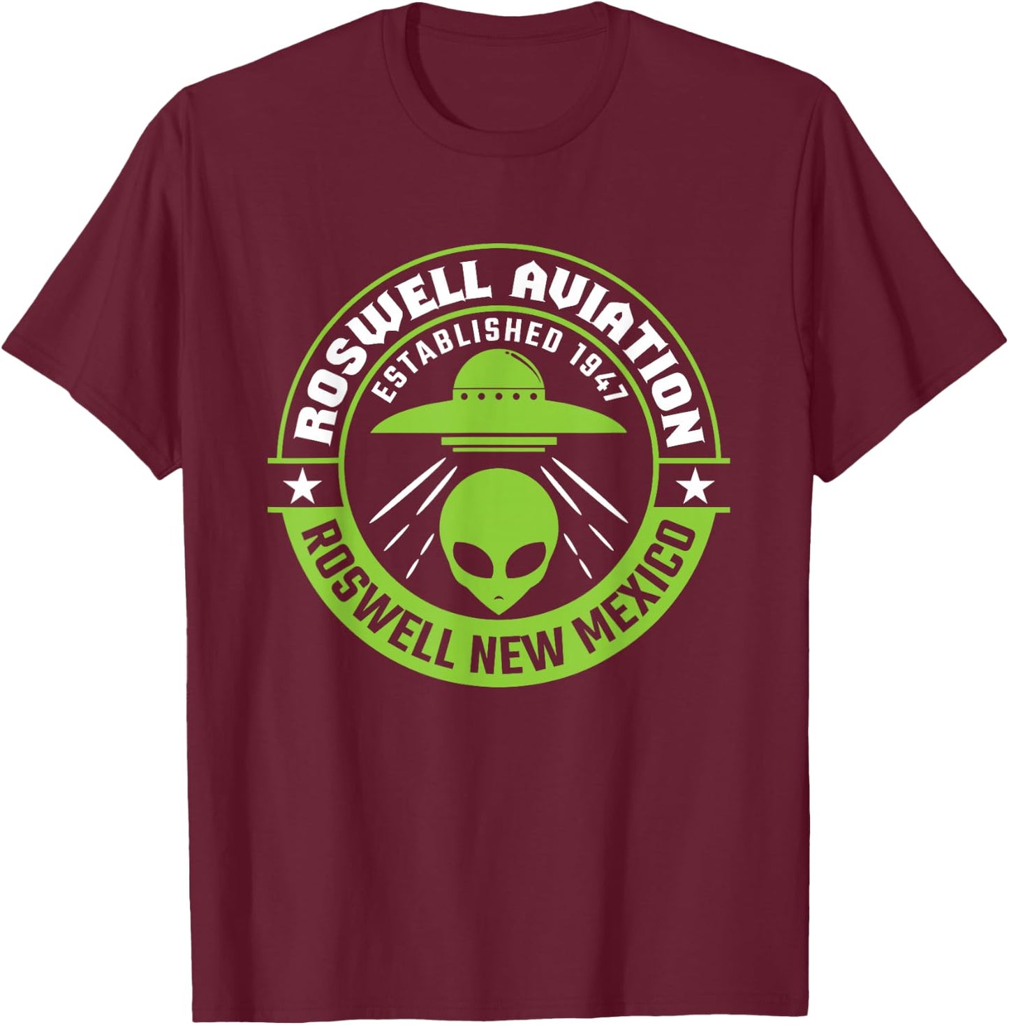 Roswell Aviation Established 1947 Alien T-Shirt - T-Shirt | Maroon