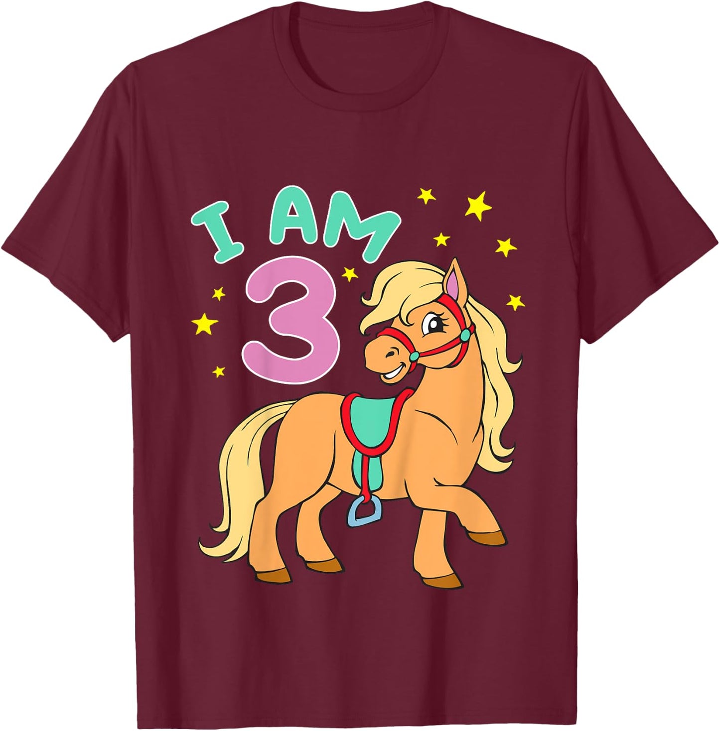Horse Birthday Shirt 3 Years Toddler Girls T-Shirt - T-Shirt | Maroon