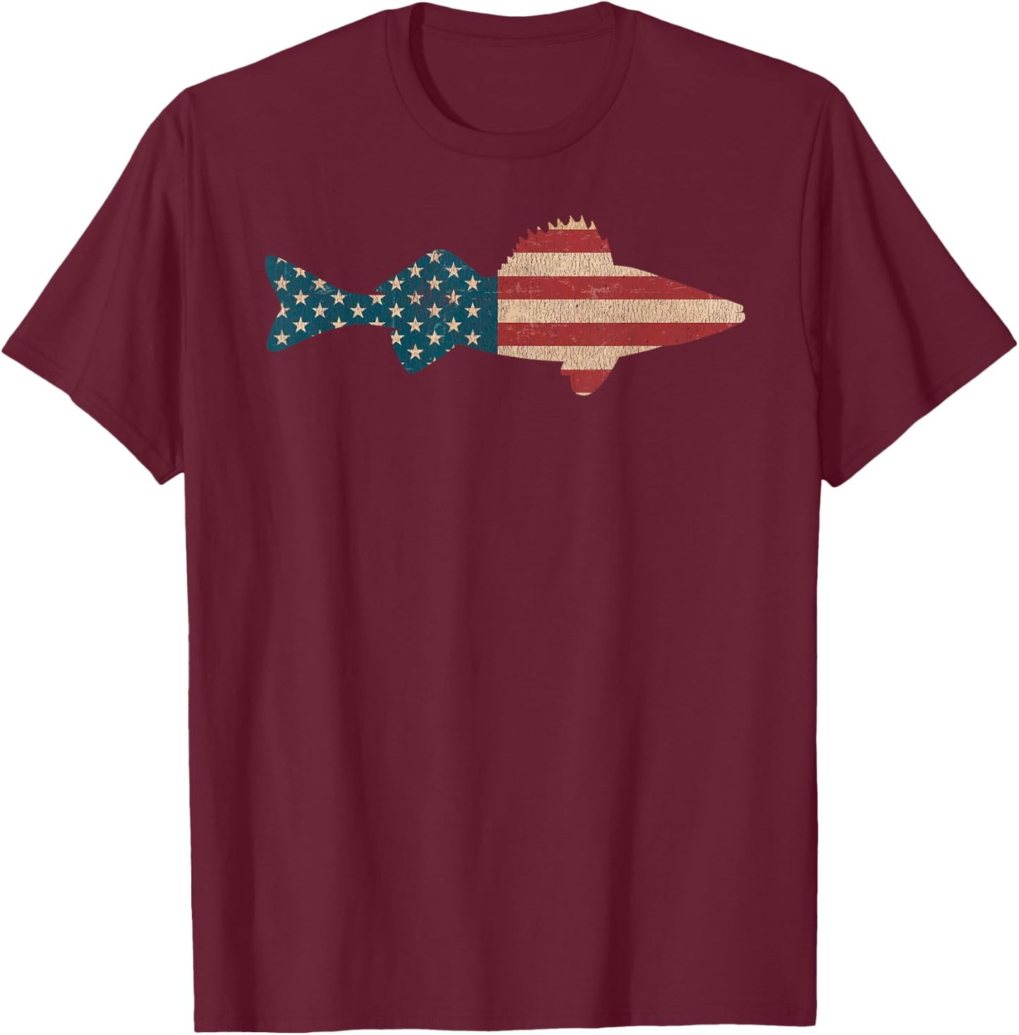 Walleye Fishing American Flag Sauger Angling T-Shirt - T-Shirt | Maroon