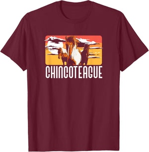 Retro Chincoteague Island Wild Pony Horse 80s Graphic T-Shirt - T-Shirt | Maroon