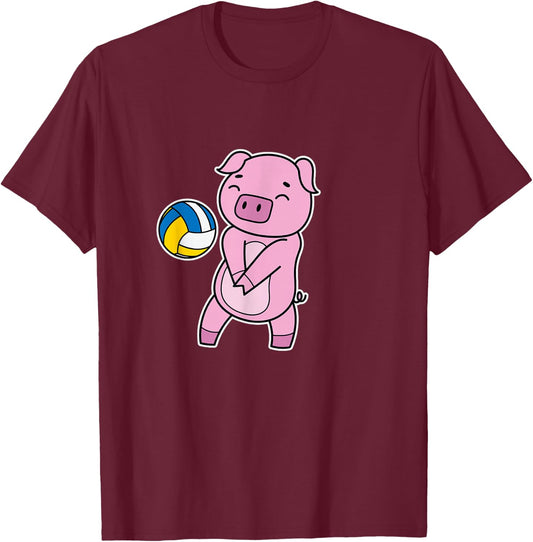 Pig plays Volleyball T-Shirt - T-Shirt | Maroon