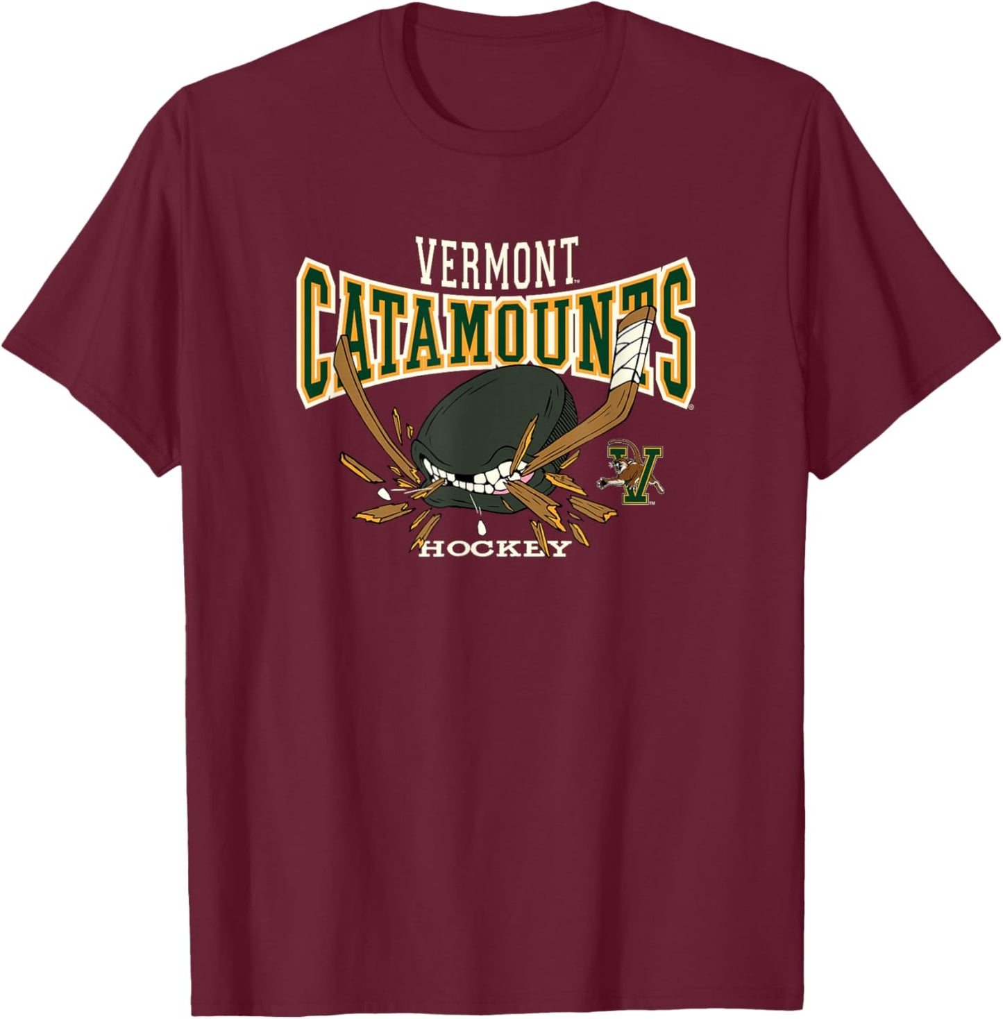 Vermont Catamounts Hockey Bite Dark Gray Officially Licensed T-Shirt - T-Shirt | Maroon