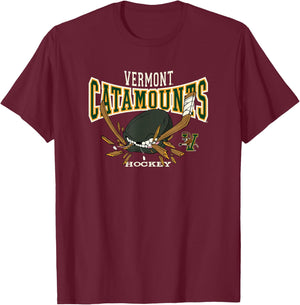 Vermont Catamounts Hockey Bite Dark Gray Officially Licensed T-Shirt - T-Shirt | Maroon