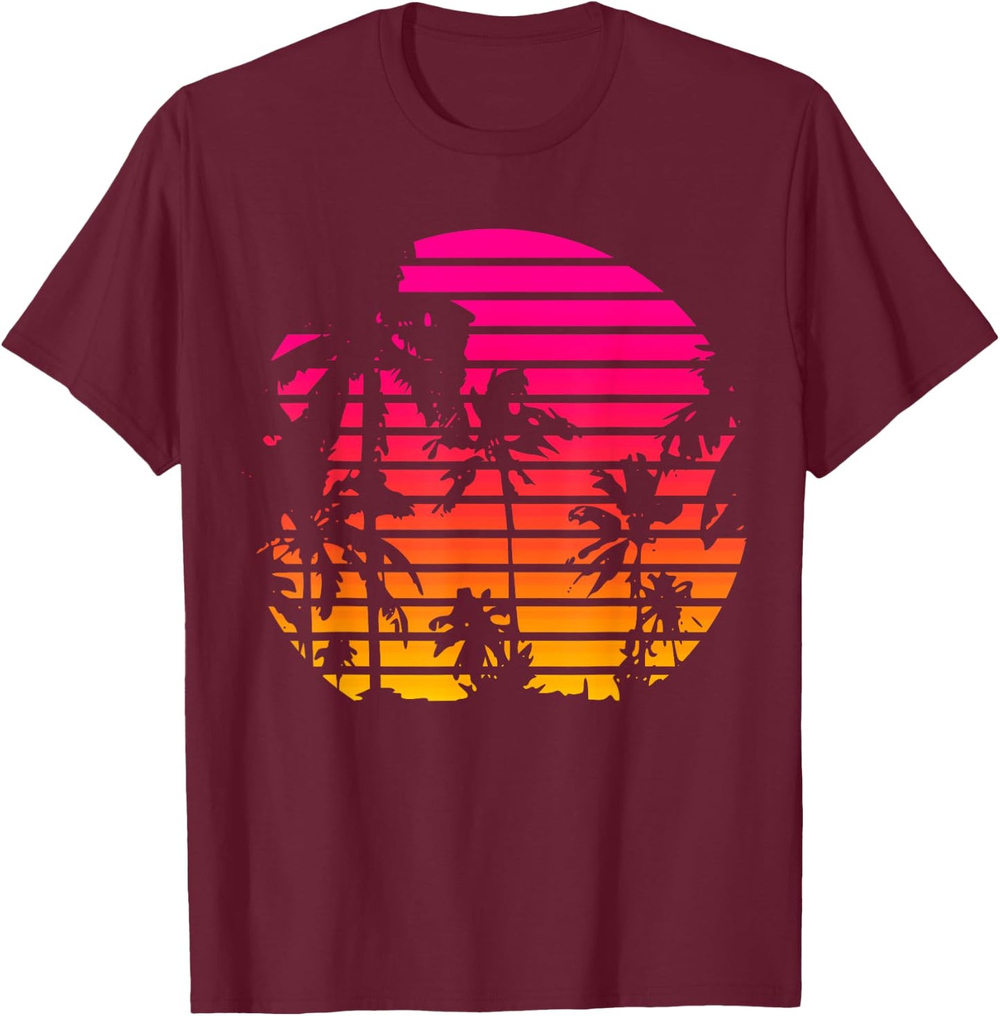 1980's Summer Tropical Beach Palm Tree Sunset Women Girls Kids T-Shirt - T-Shirt | Maroon