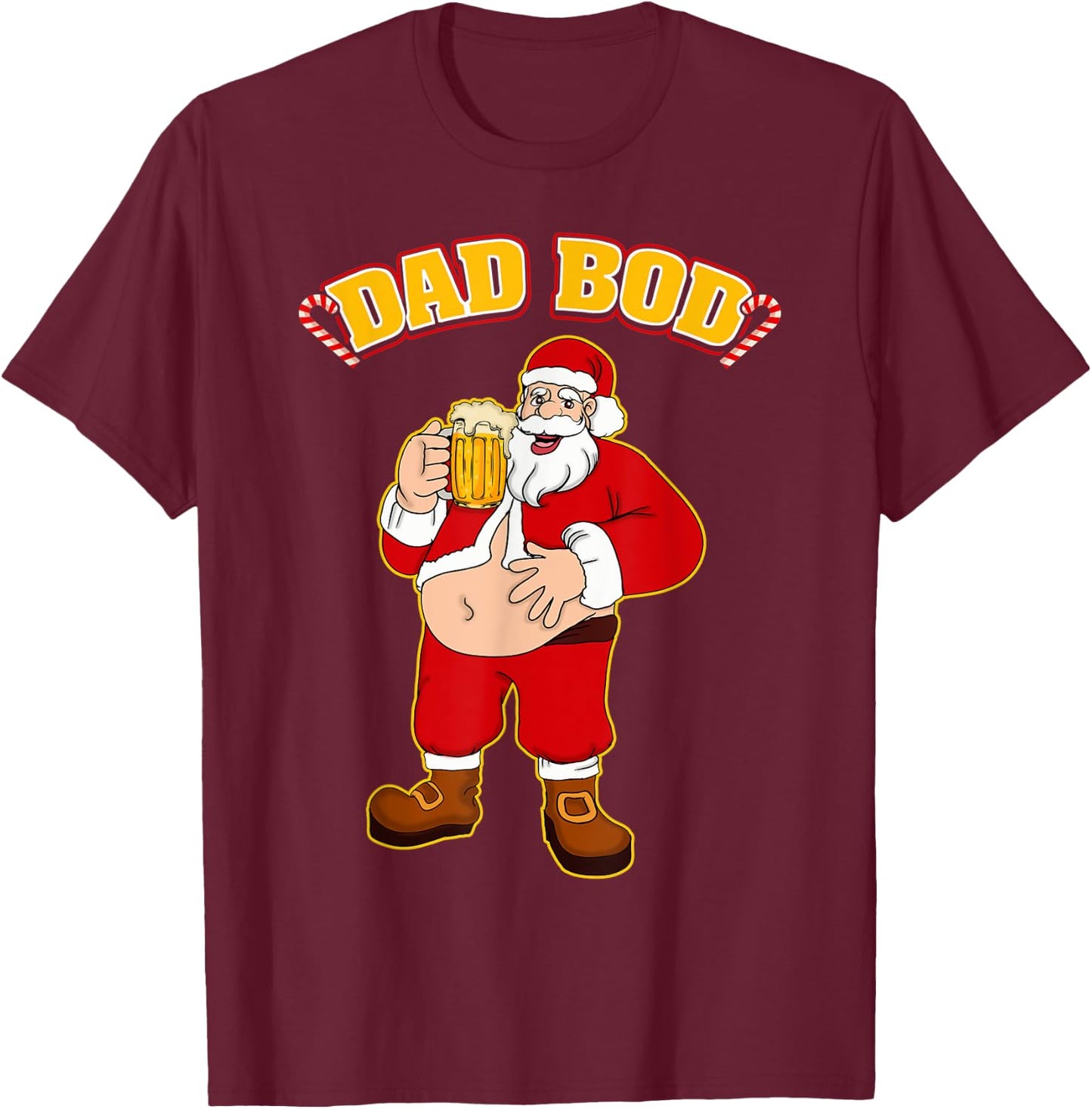 Santa Belly DAD BOD Funny Christmas Beer Belly T-Shirt - T-Shirt | Maroon