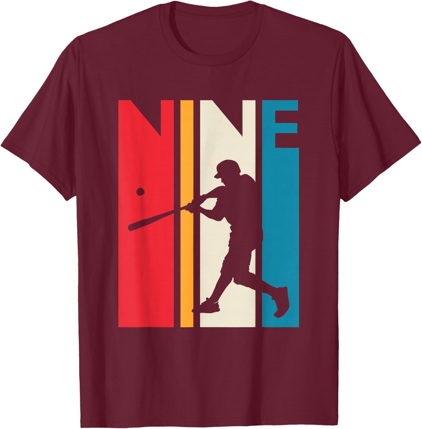 9th Birthday Gift Nine Vintage Baseball Birthday 9 Year Old T-Shirt - T-Shirt | Maroon