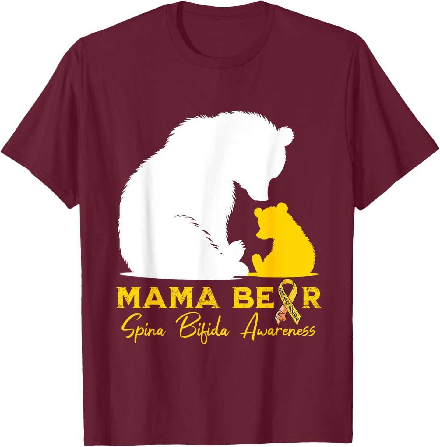 Mama-Bear Spina Bifida Awareness Yellow Ribbon T-Shirt - T-Shirt | Maroon