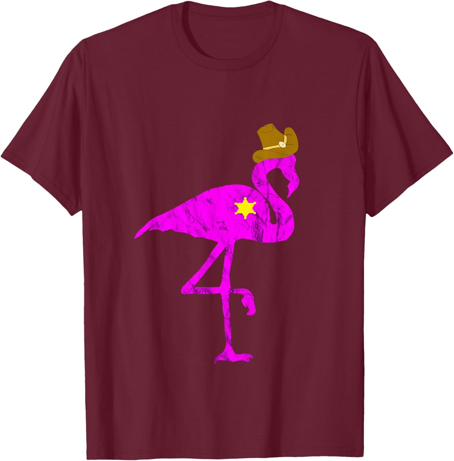 Cowboy Flamingo Exotic Bird Flamazing Sheriff Rancher T-Shirt - T-Shirt | Maroon