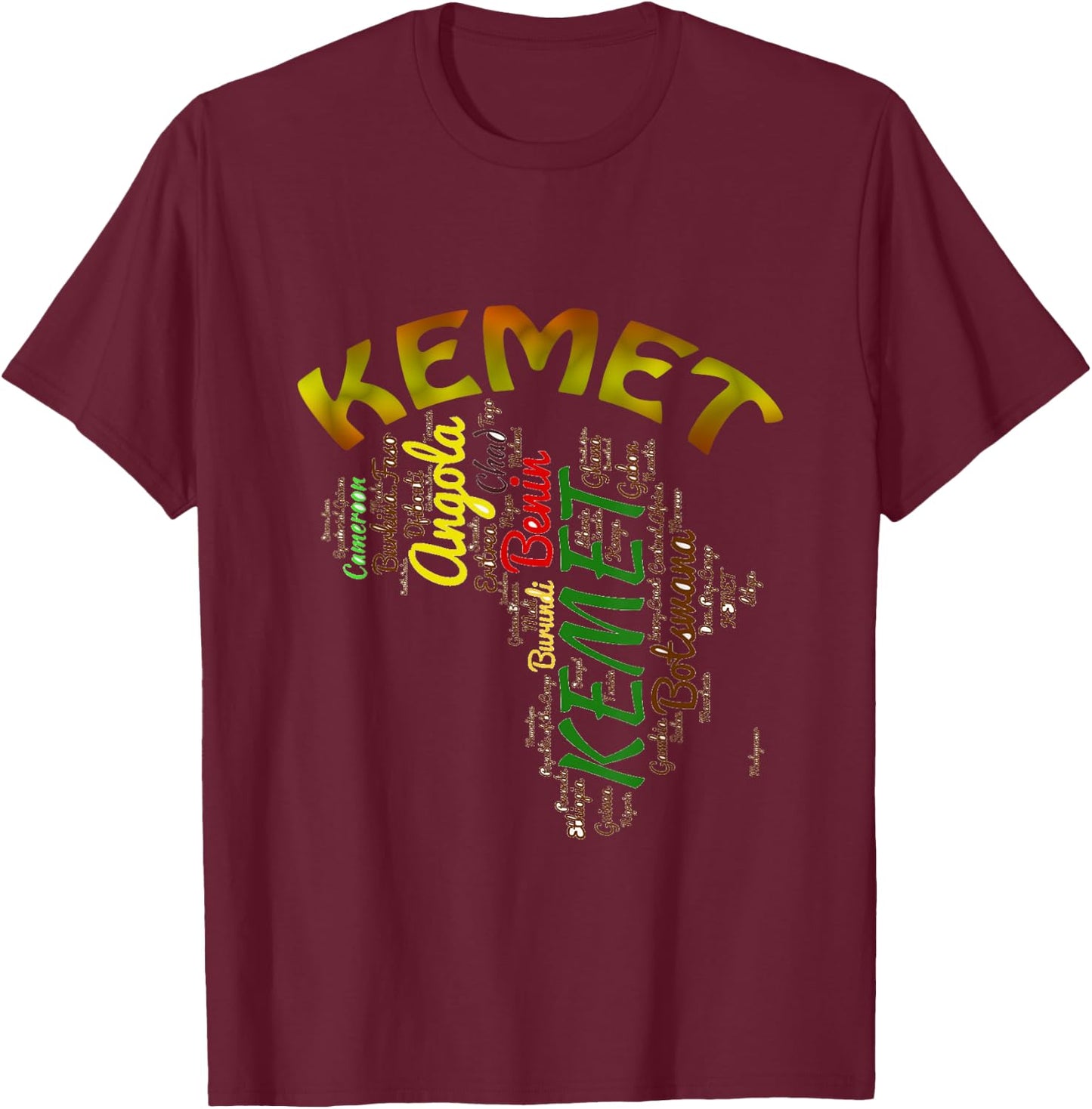 Africa, Kemet, Egyptian Style African Continent Word Cloud T-Shirt - T-Shirt | Maroon